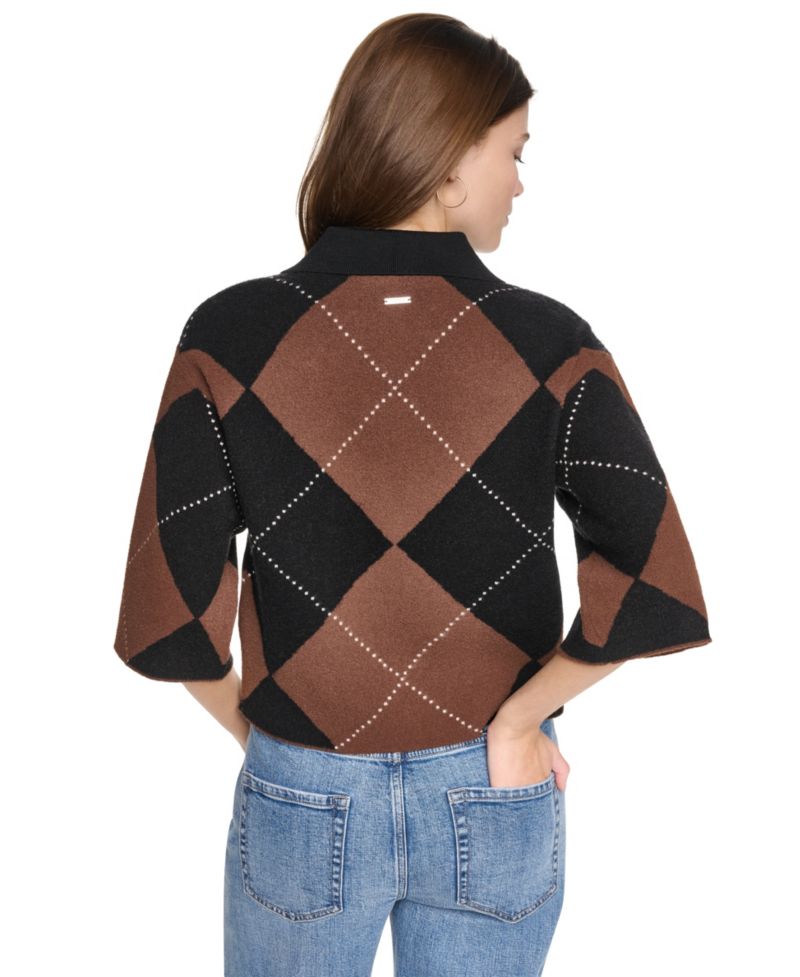 Petite Argyle Collared Cardigan