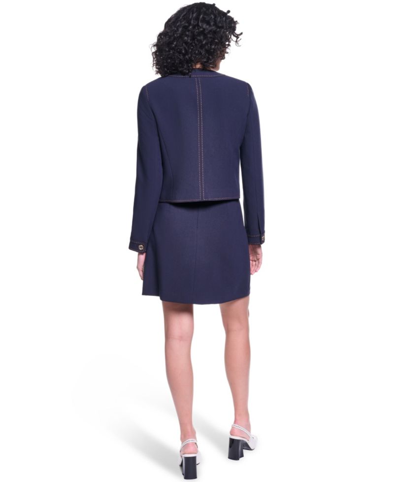 Women's Twill Contrast Stitch Round Neck Cropped Jacket