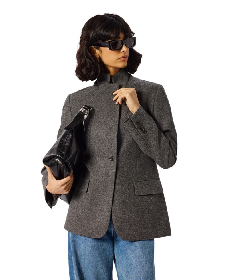 Women's Herringbone Mandarin-Collar Blazer