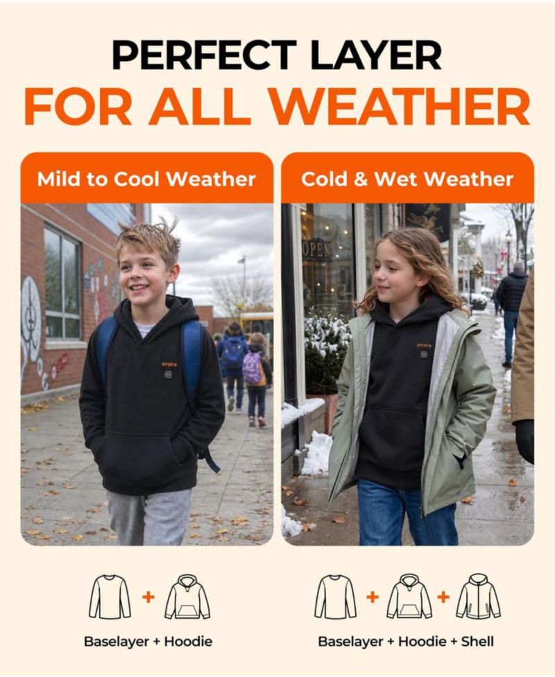 Kids' Unisex S TO XL 4-Zone Heated Fleece Hoodie