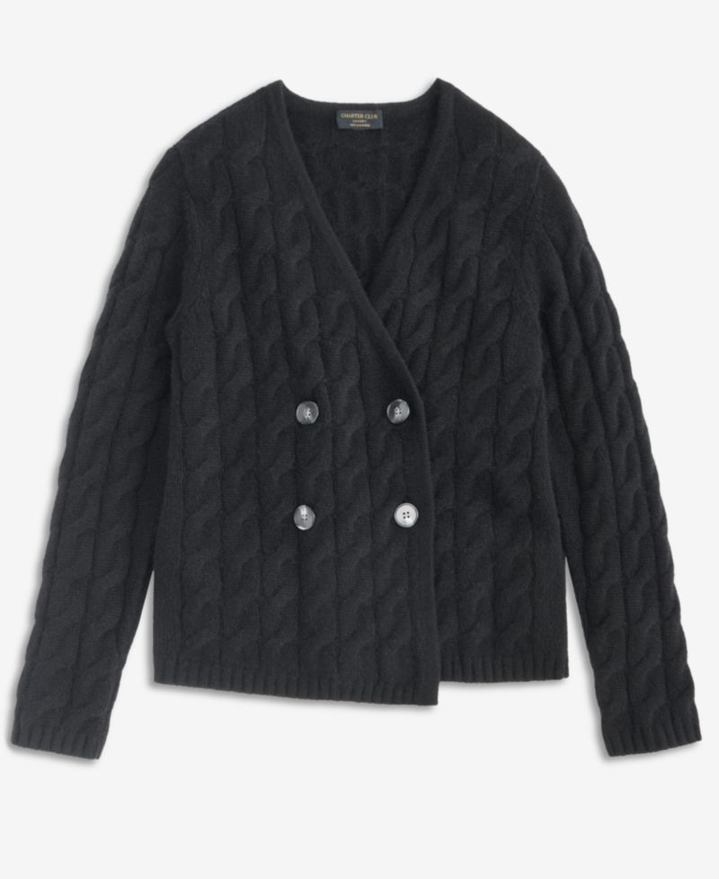 Women's 100% Cashmere Cable-Knit V-Neck Cardigan