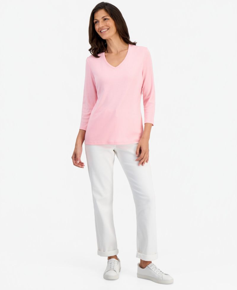 Petite V-Neck 3/4-Sleeve T-Shirt