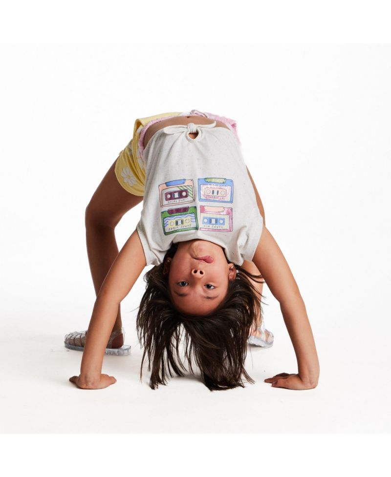 Big Girls White Cassette Tie Front Graphic Tee