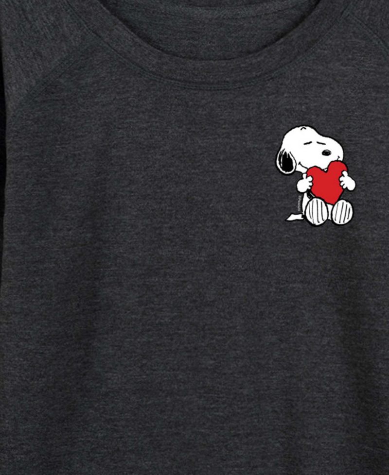 Women's Peanuts Snoopy Valentines Hugging Heart French Terry Long-Sleeve T-Shirt