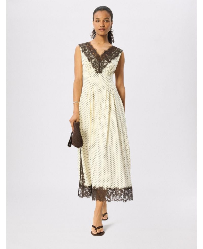 Women's Spot-Print V-Neck A-Line Midi Dress