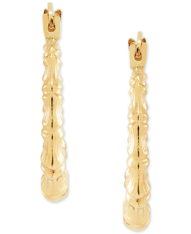 Textured Bamboo-Look Small Hoop Earrings in 10k Gold, 5/8"