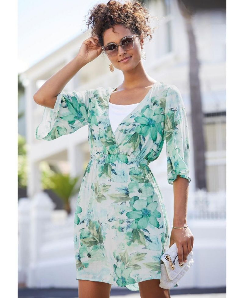 Women's Viscose Floral Print Fit-and-Flare V-Neck Short Dress