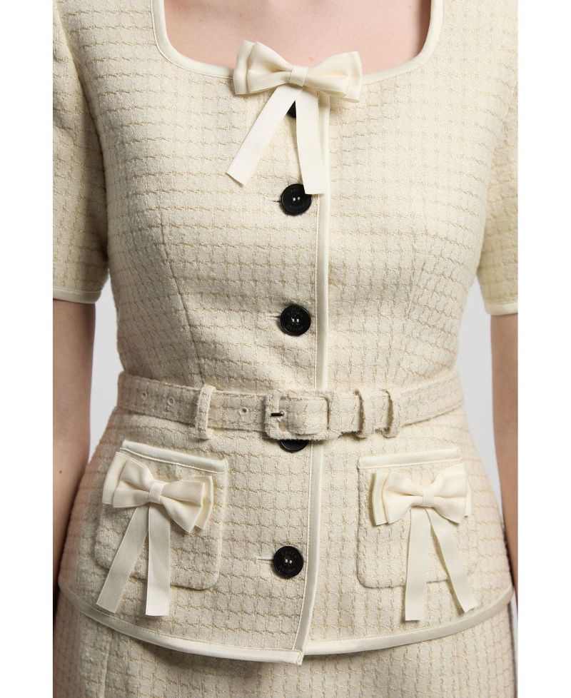 Women's Tweed Bow Midi Dress