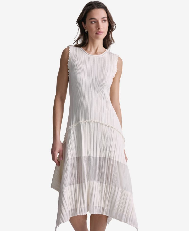 Women's Pleated Crewneck High-Low Dress