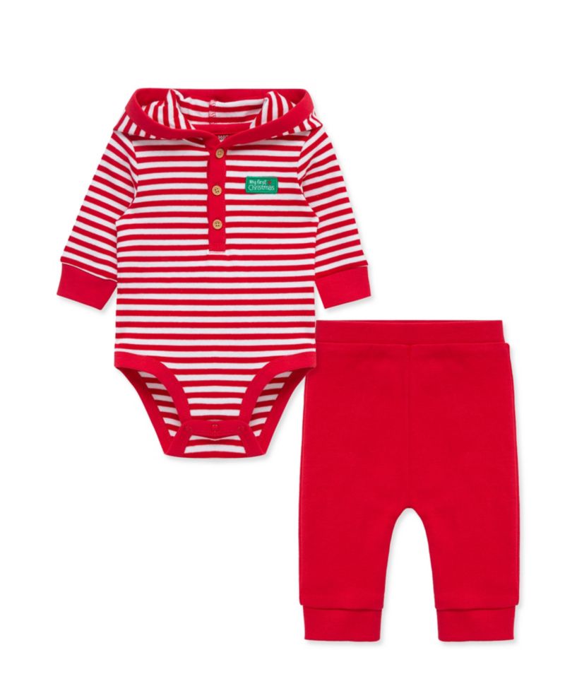 Baby Boys' Santa Striped Hooded Bodysuit and Pants, 2-Piece Set