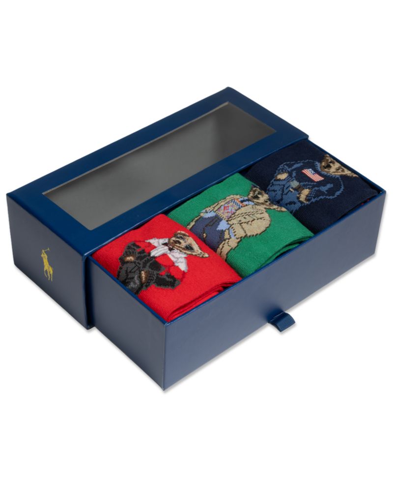 Men's Polo Bear Crew Cotton-Blend Socks, 3-Piece Gift Box