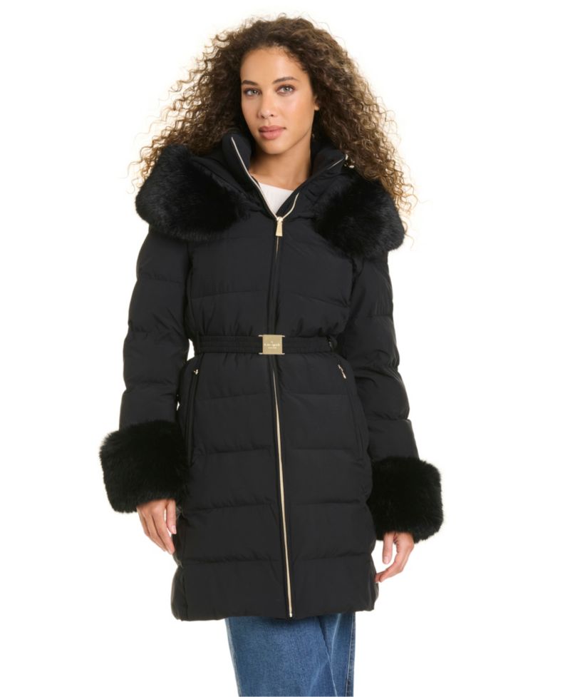 Women's Faux-Fur Arm Cuff Hooded Puffer Coat