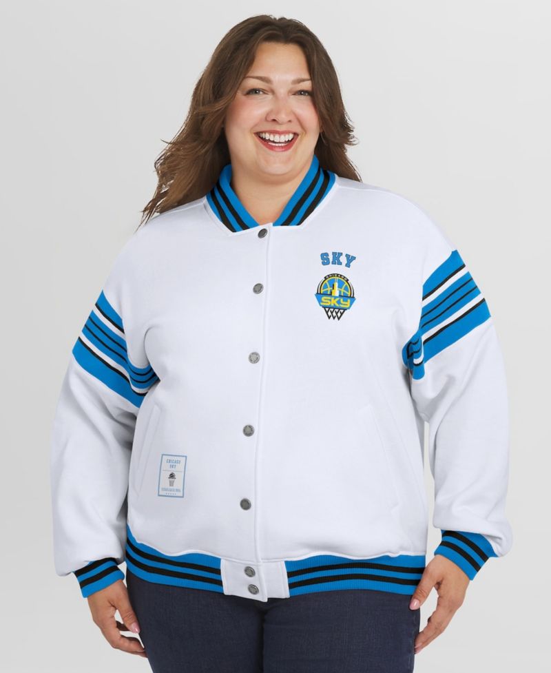 Women's White/Blue WNBA Full-Snap Fleece Sweatshirt Jacket