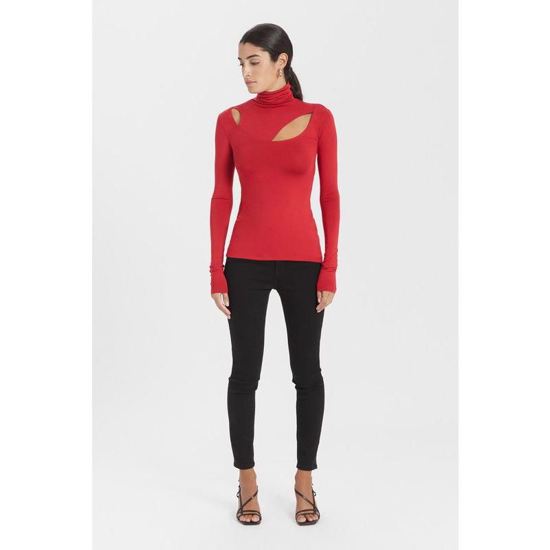 Women's Dahlia Edgy Neckline Long-Sleeve Cutout Fitted Jersey Top