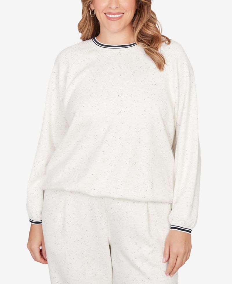 Plus Size Bubble Hem Fleck Knit Pullover Top