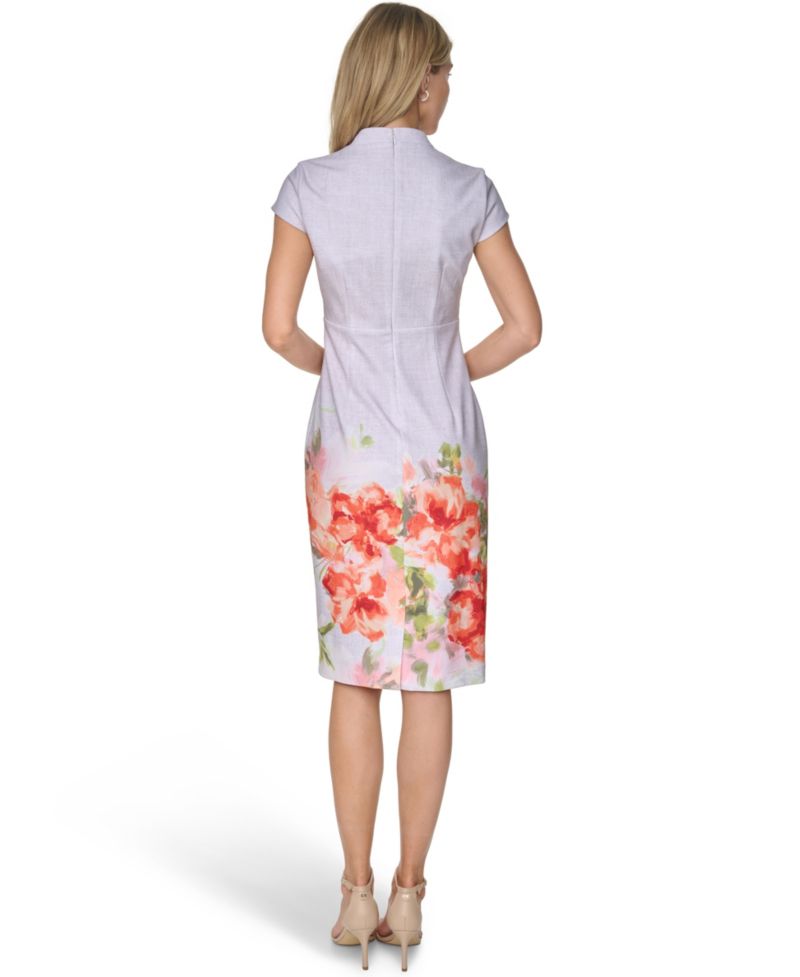 Petite Placement Printed Split V-Neck Sheath Dress