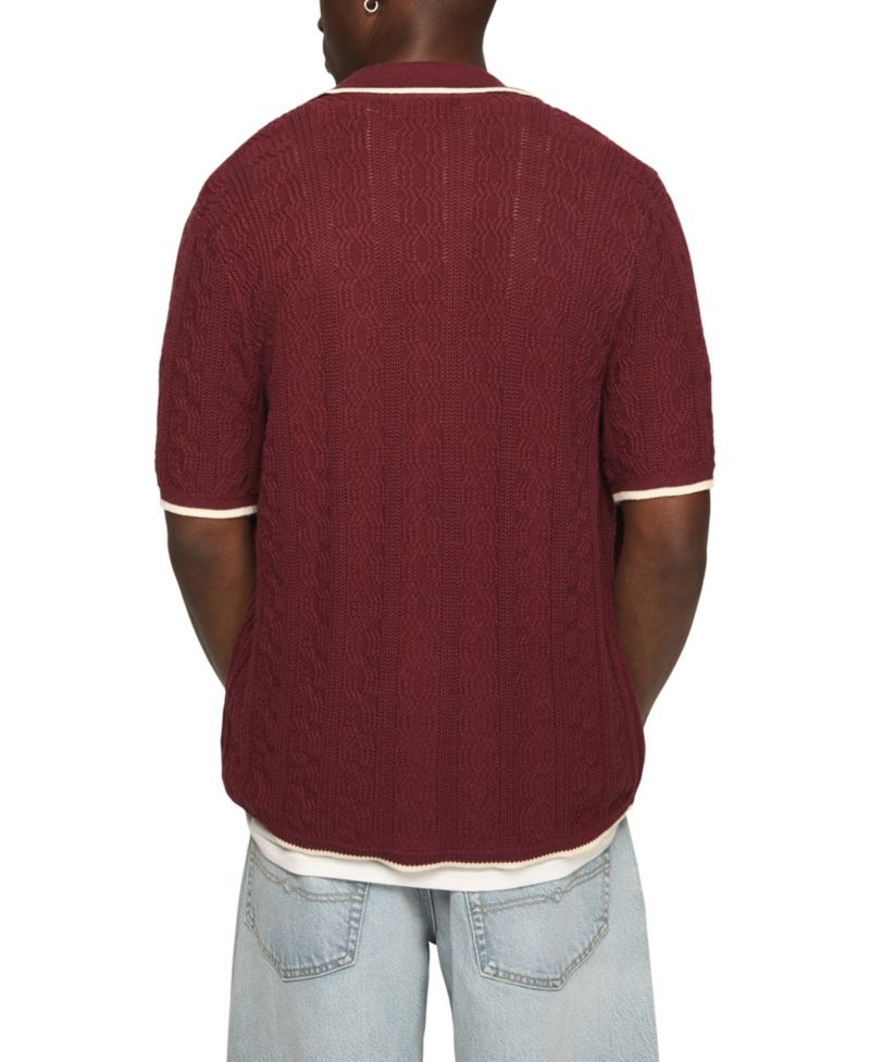 Men's Piping Detail Button-Front Short-Sleeve Shirt