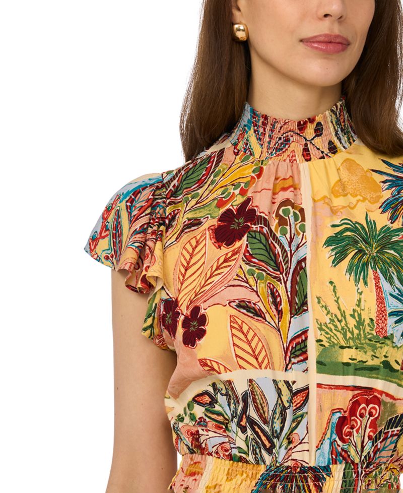 Flutter-Sleeve Smocked Waist Jumpsuit