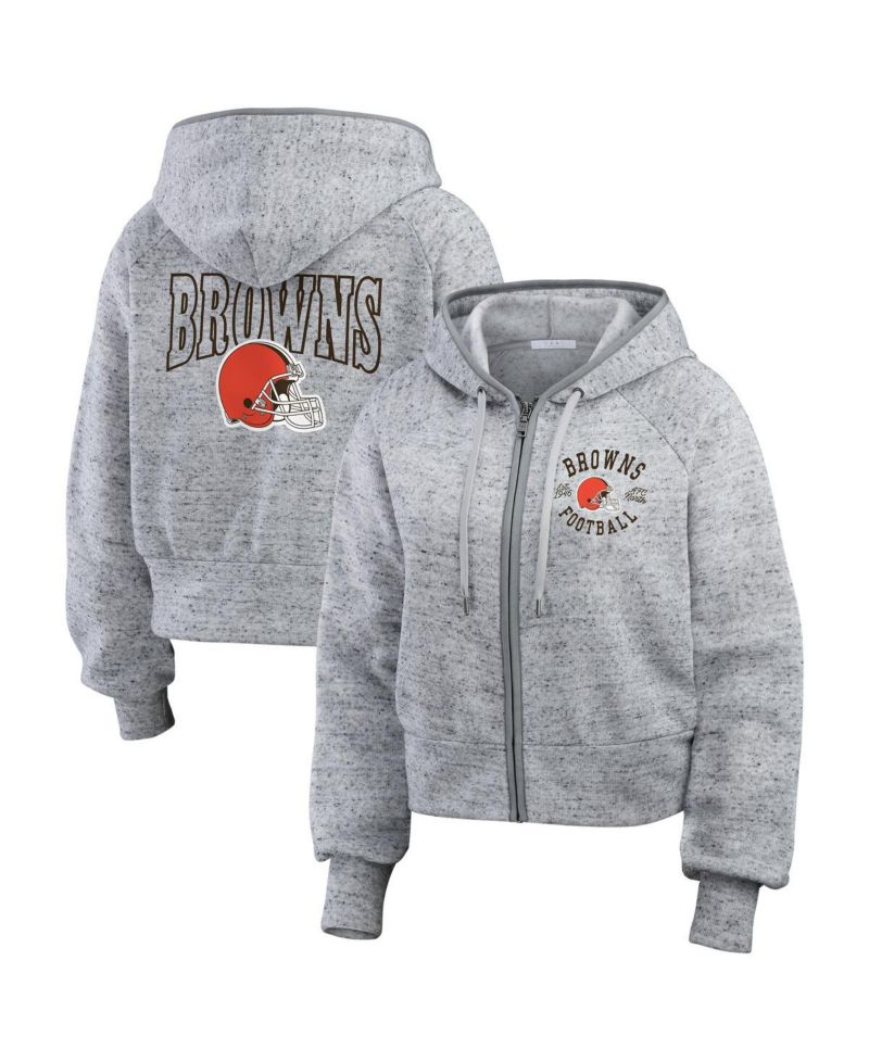 Women's Heather Gray Cleveland Browns Speckled Fleece Cropped Full-Zip Hoodie