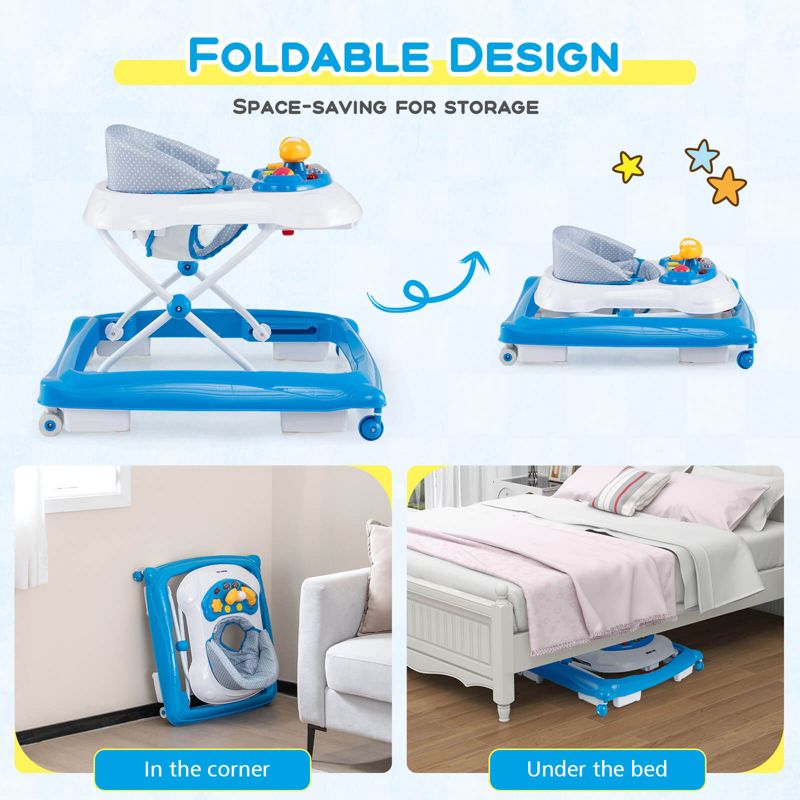 Foldable Baby Walker with 3 Adjustable Heights Comfy Padded Seat