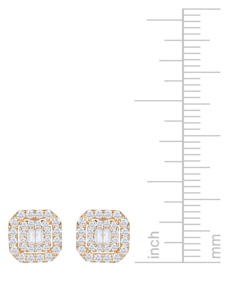 Diamond Round & Baguette Cluster Stud Earrings (1/2 ct. t.w.) in 14k White or Yellow Gold