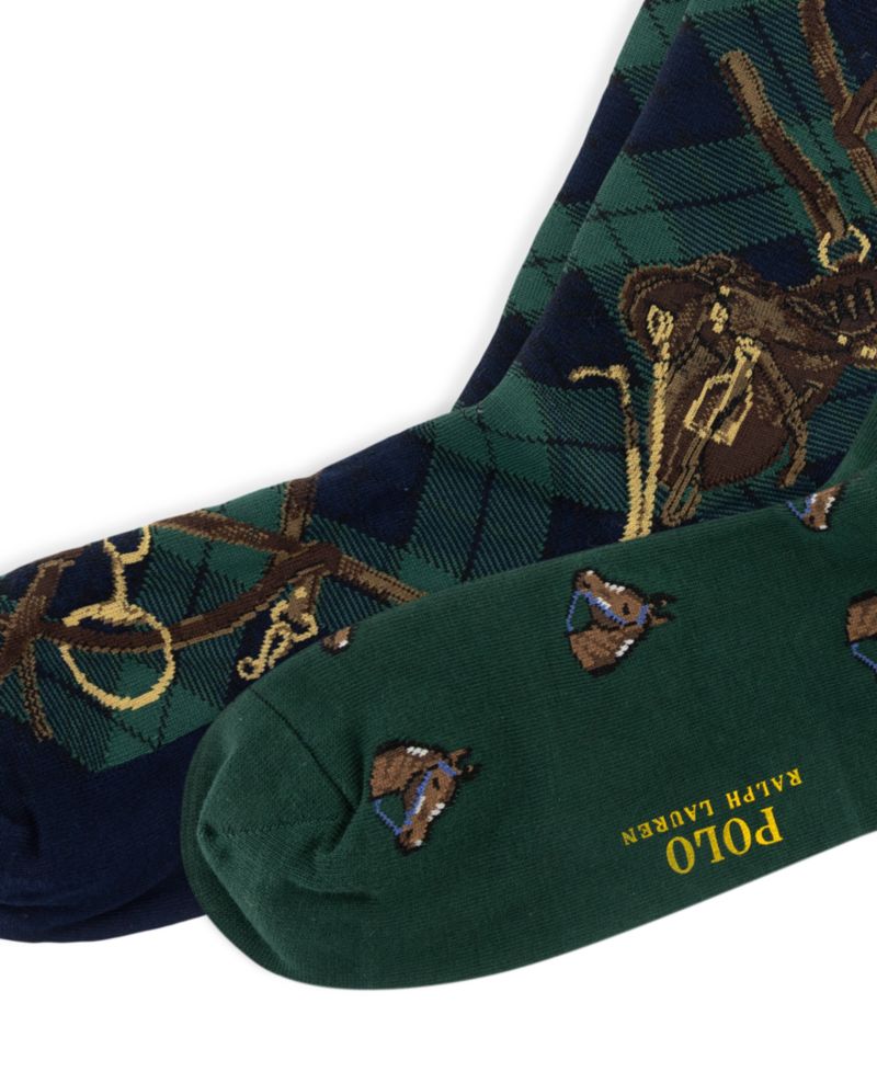 Men's Horse/Bridle Crew Ribbed Socks, 2-Pack
