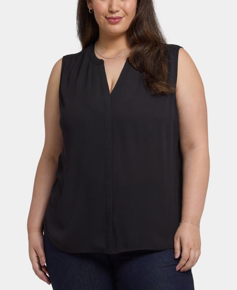 Plus Size Sleeveless Pintuck Blouse