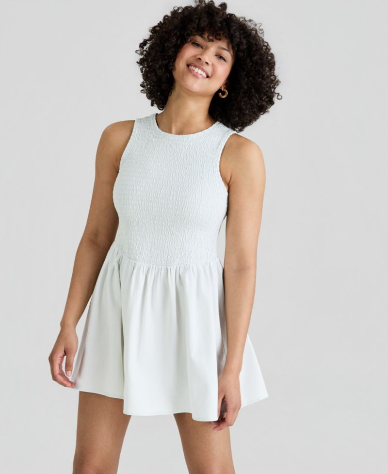 Women's Smocked Bodice Cotton Mini Dress