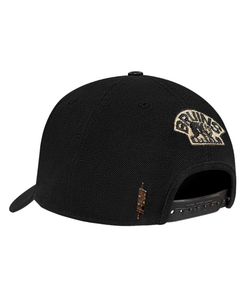 Men's Black Boston Bruins Metallic Logo Pinch Front Adjustable Hat