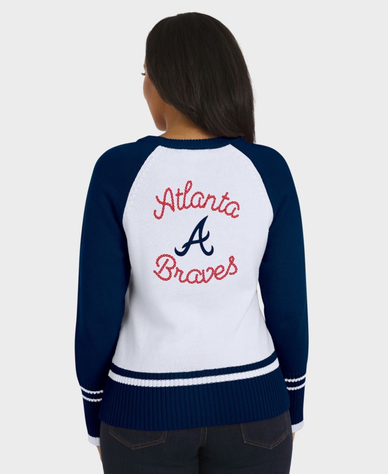 Women's White Atlanta Braves Color block Raglan Sweater