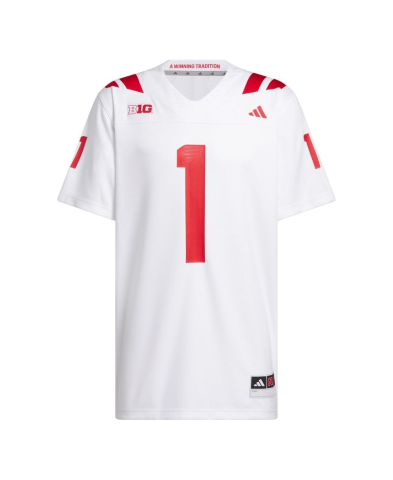 Men's #1 White Nebraska Huskers Away Premier Football Jersey