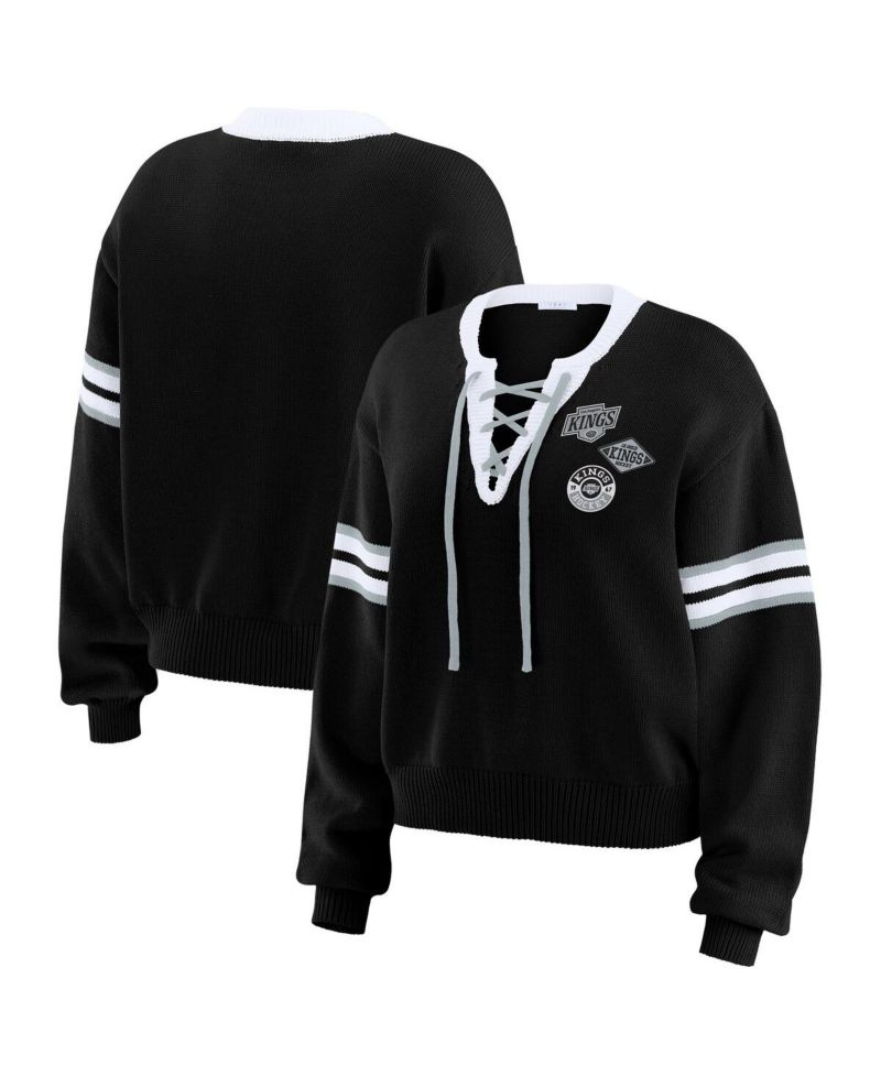 Women's Black Los Angeles Kings Cropped Lace-Up Sweater