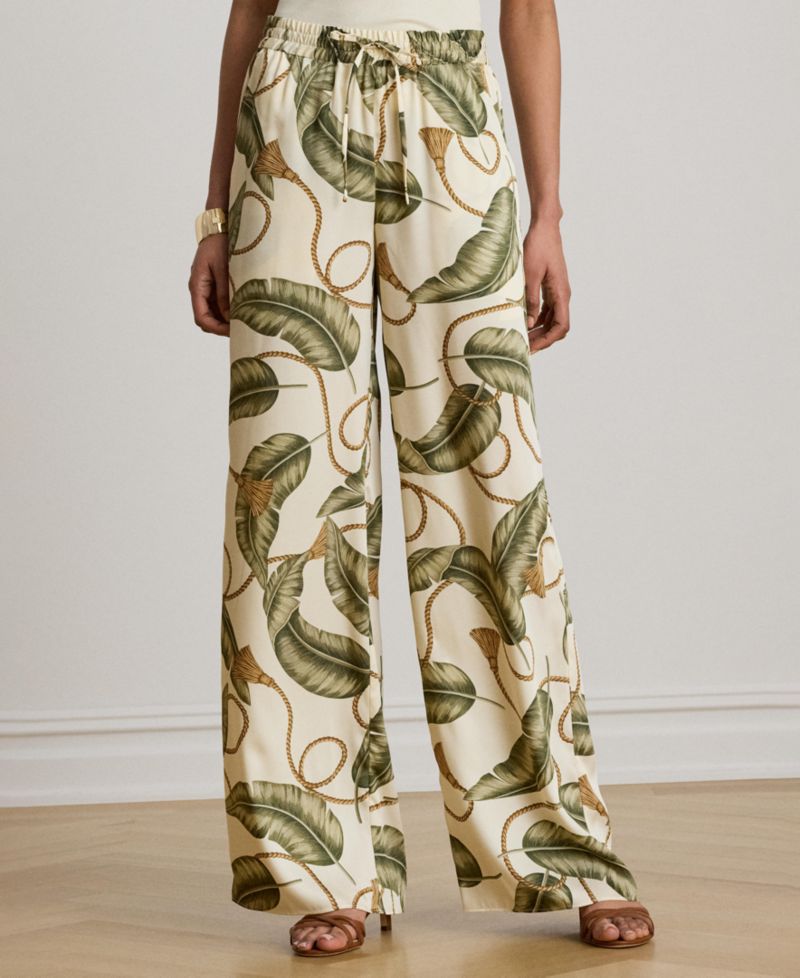 Women's Mid-Rise Rope-Print Twill Wide-Leg Pants