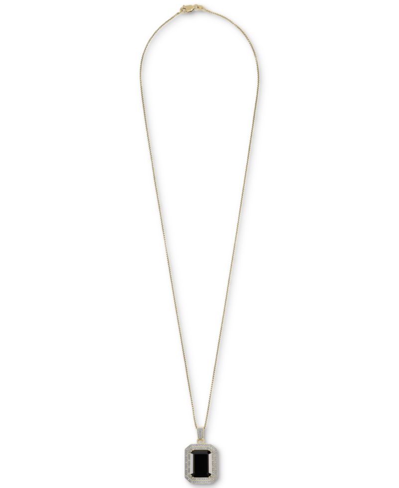 Lab Grown Ruby (16-5/8 ct. t.w.) & Diamond (1/4 ct. t.w.) Rectangular Pendant Necklace in 14k Gold-Plated Sterling Silver, 22"