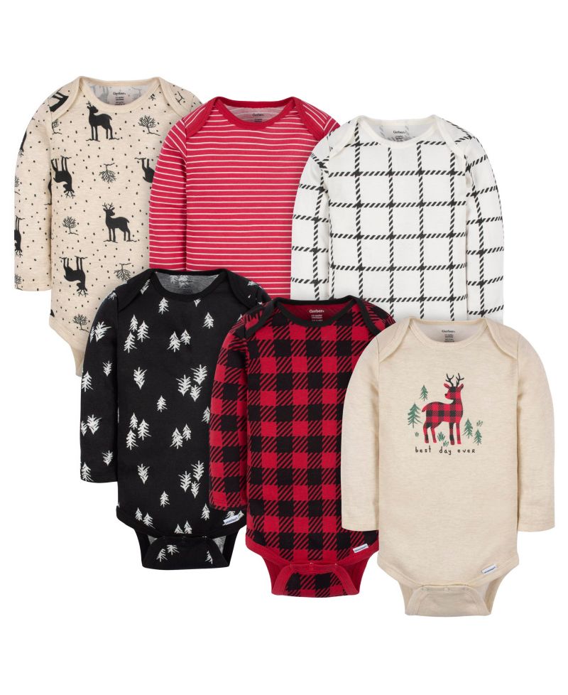 Baby Girls Deer Long Sleeve Onesies Bodysuits, 6-Pack