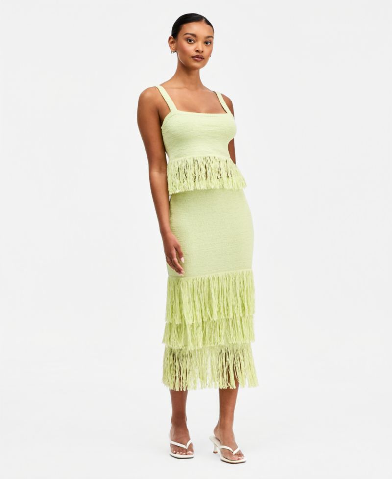 Women's Pull-On Tiered-Fringe Sweater Skirt