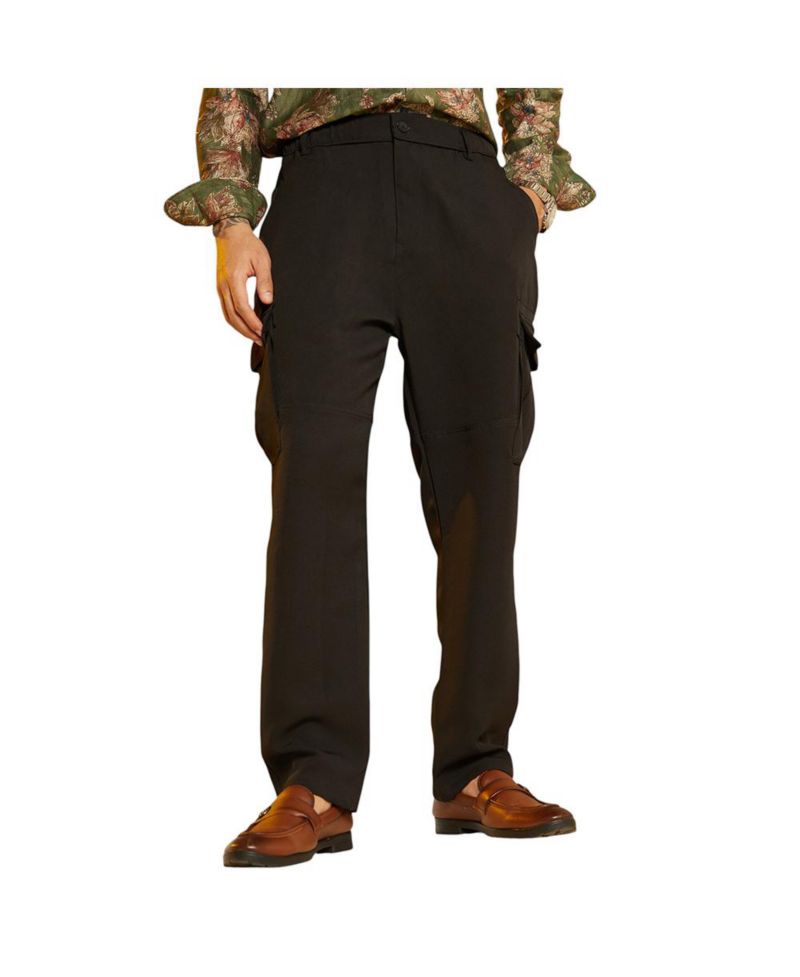 Men's Midnight Black Straight-Fit Cargo Trousers