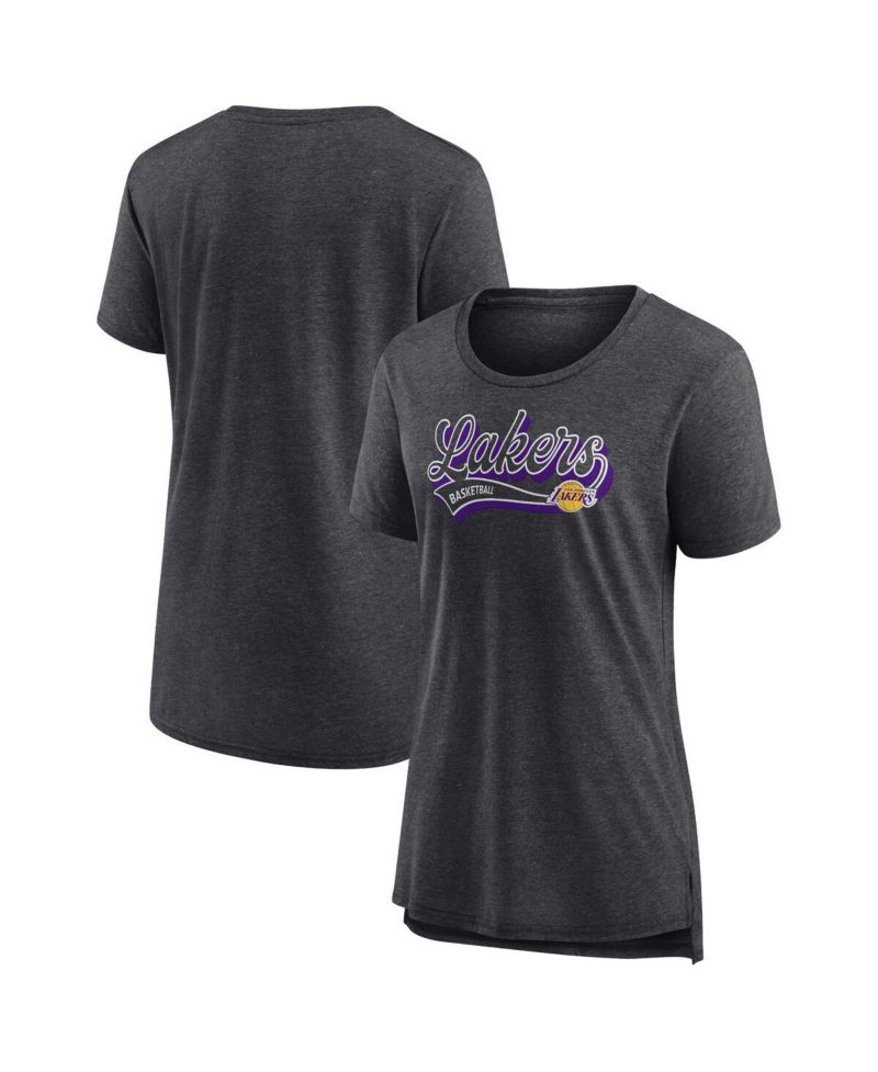 Women's Heather Charcoal Los Angeles Lakers League Leader Tri-Blend T-Shirt