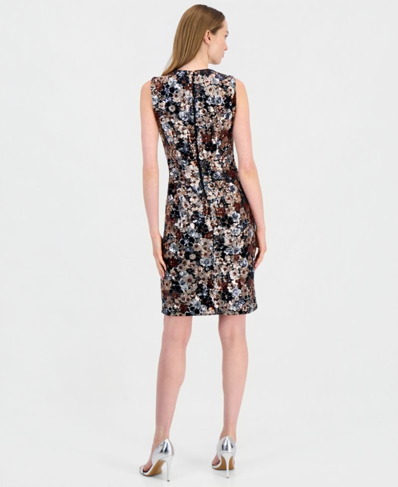 Women's Sequined-Floral Scoop-Neck Sheath Dress