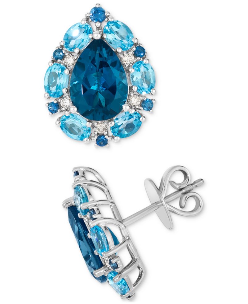 Deep Sea Blue Topaz (2-2/5 ct. t.w.), Blue Topaz (2-3/20 ct. t.w.), Blueberry Sapphire (1/5 ct. t.w.) & Nude Diamond (1/8 ct. t.w.) Earrings in 14k Vanilla Gold