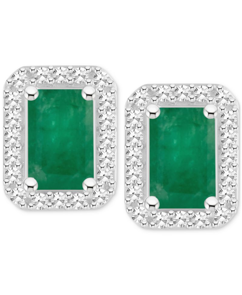Sapphire (1-2/5 ct. t.w) & Diamond (1/5 ct. t.w.) Stud Earrings in Sterling Silver (Also in Ruby & Emerald)