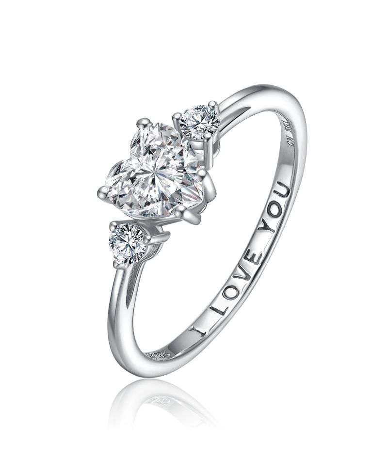 Dainty Sterling Silver CZ Three-Stone "I Love You" Slim Band Ring