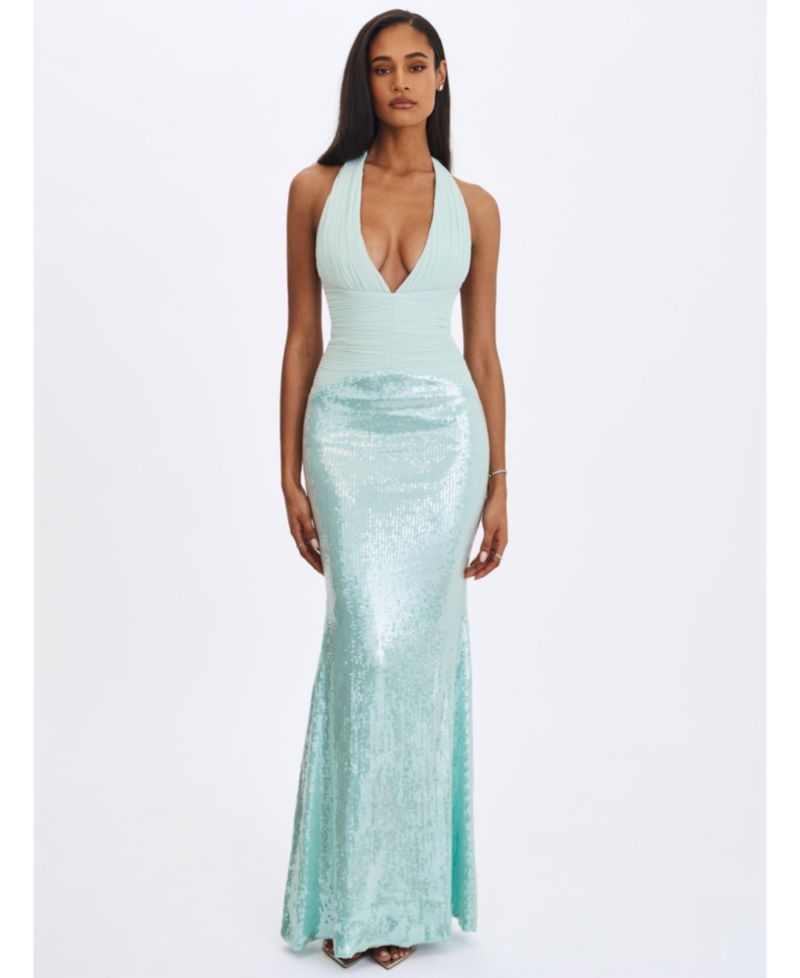 Women's Wendale Mint Sequin Plunging Mermaid Maxi Dress