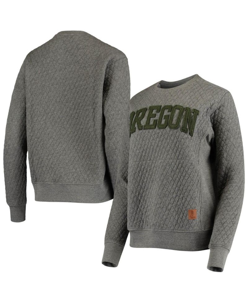 Women's Heather Charcoal Oregon Ducks Moose Quilted Pullover Sweatshirt