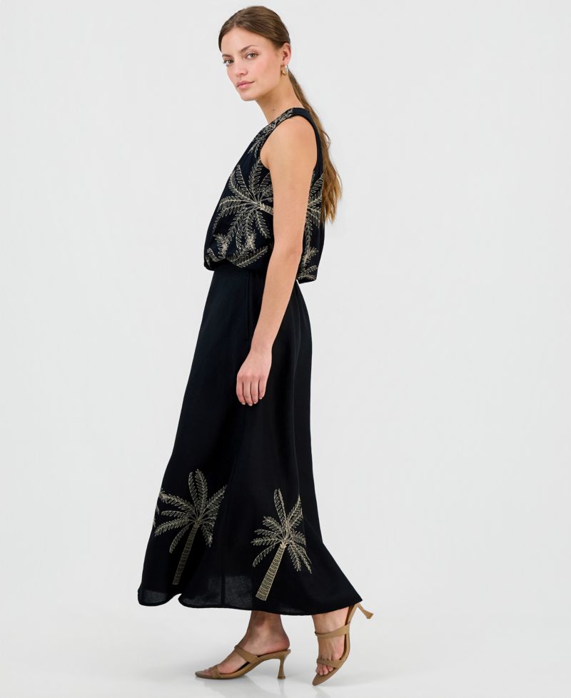 Petite Cotton Embroidered Cinched Tank Top & Embroidered Midi Skirt