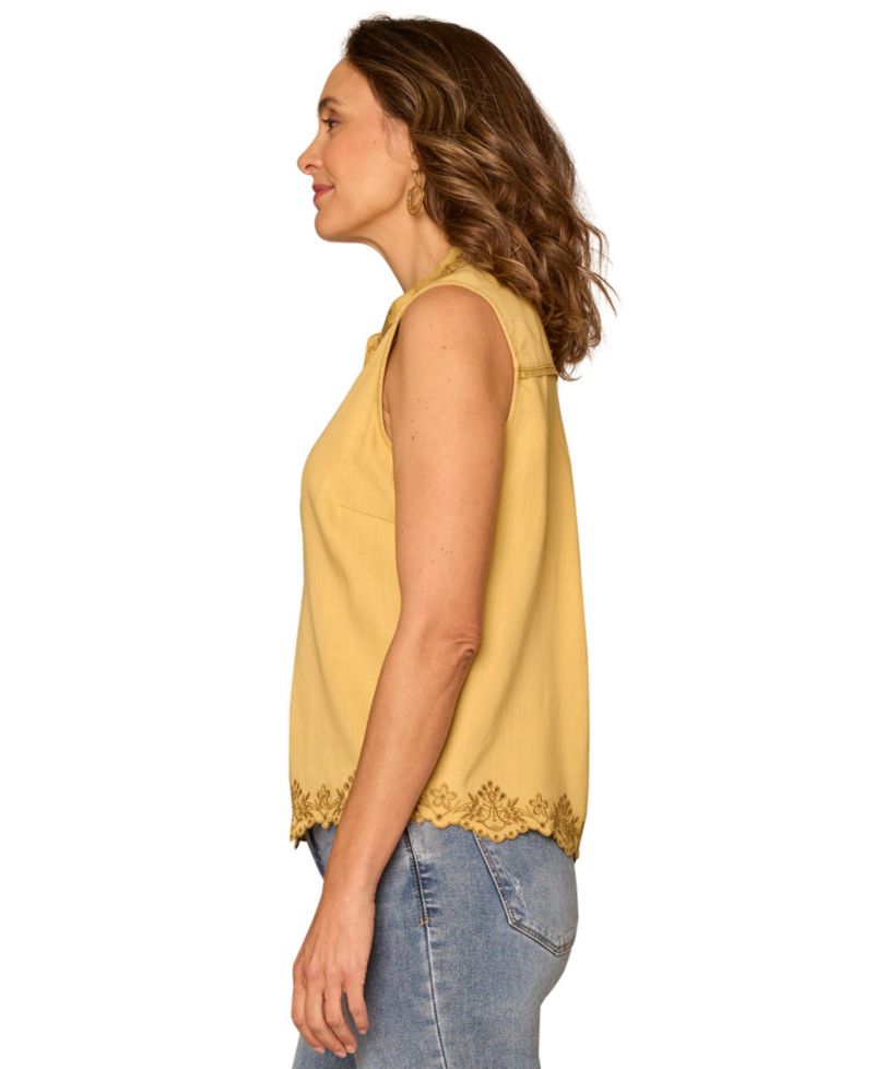 Petite Collared Sleeveless Half Placket Top