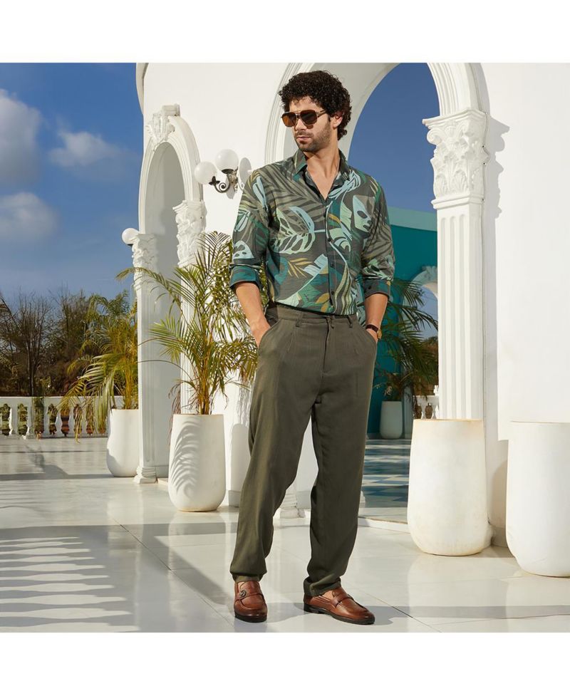 Men's Jungle Green Palm Print Casual Shirt