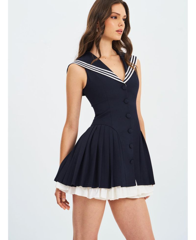 Women's Calliope Navy Sailor Pleated Mini Dress