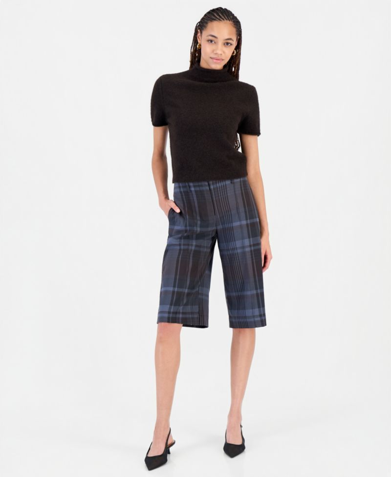 Women's Plaid Mid-Rise Long Shorts