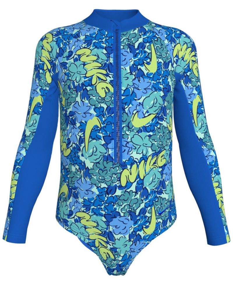 Girls' 4-6X Doodle Floral Long-Sleeve Swimsuit
